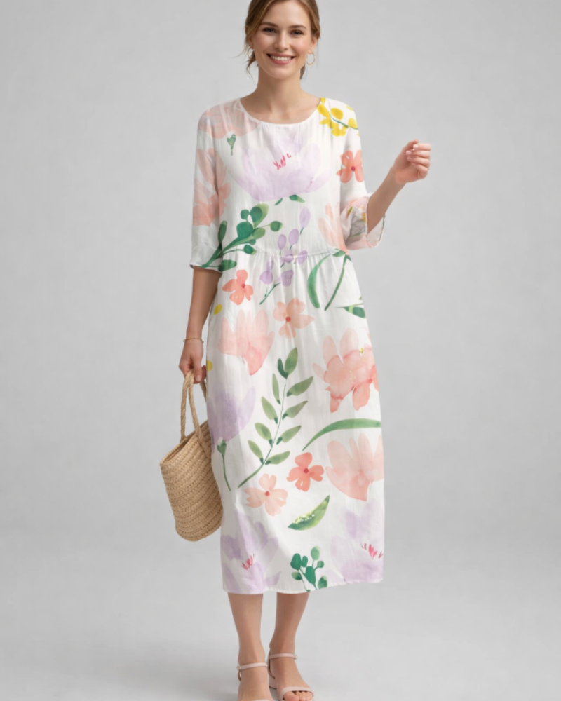 Paloma Damekjole Elegant – Blomstret Bomuldskjole, Figursyet & Tidløs Stil