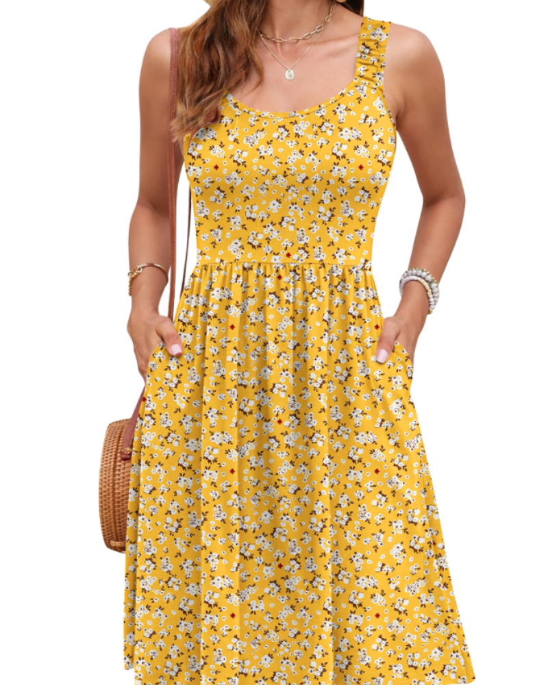 Susana zomerjurk dames – mouwloze jurk met getailleerde taille, vierkante hals & A-lijn