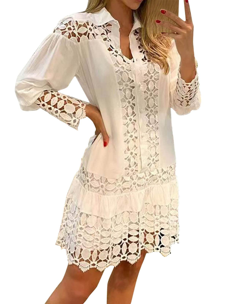 Laura Damen Maxikleid – Maxikleid mit V-Ausschnitt, Volants, Jacquard-Spitze, Taschen & Integriertem Shorts