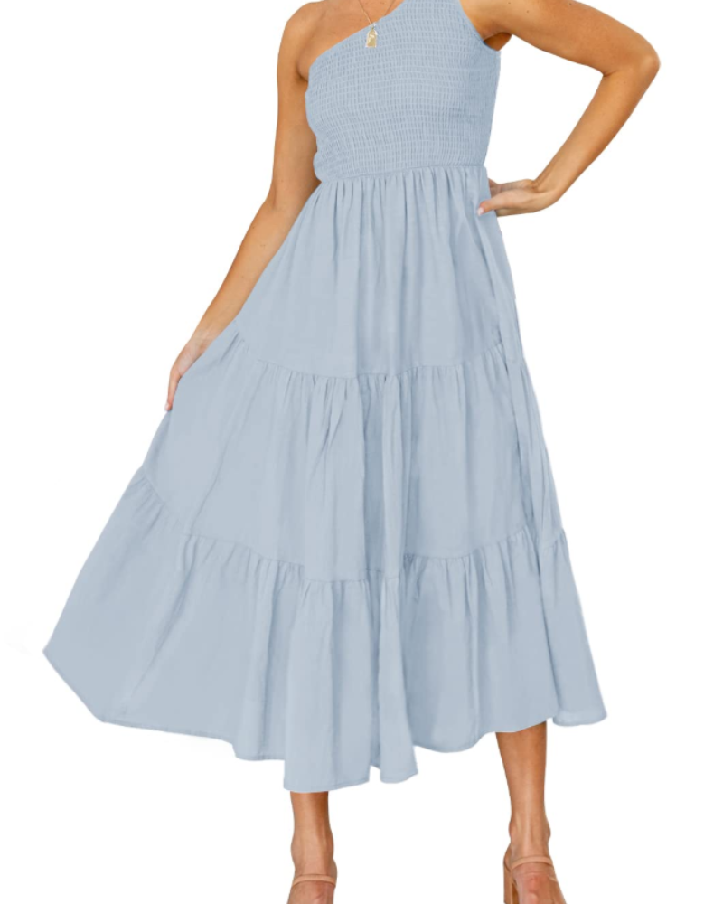 ZsaZsa Maxi Bohemian Dress for Women – One-Shoulder Ruffled Dress, A-Line Cut & Elegant Summer Style