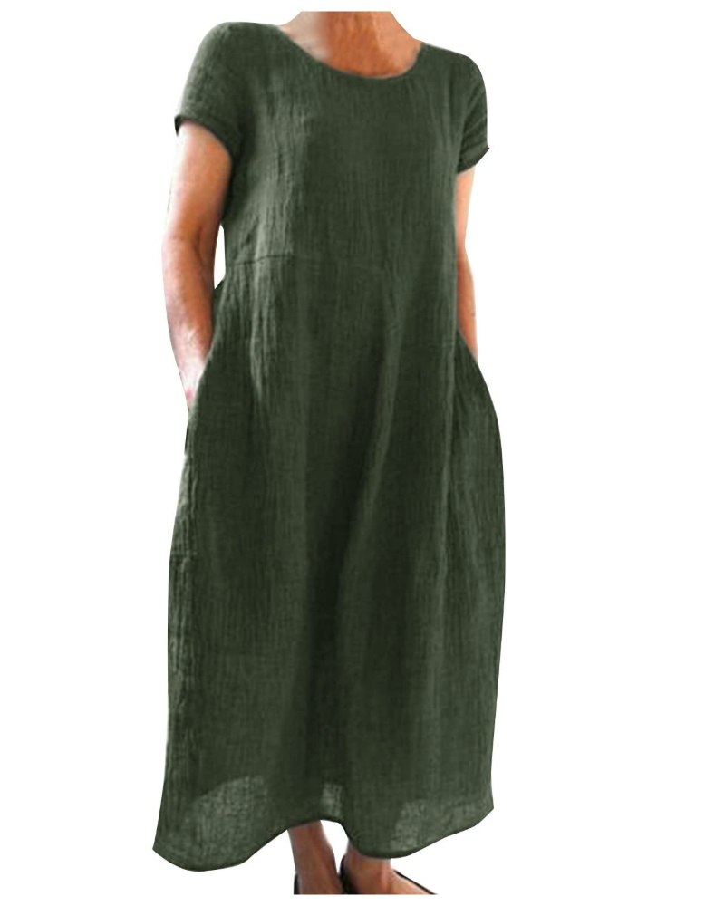 Reich zomerjurk dames – lange jurk van katoen-linnen, korte mouwen & casual stijl