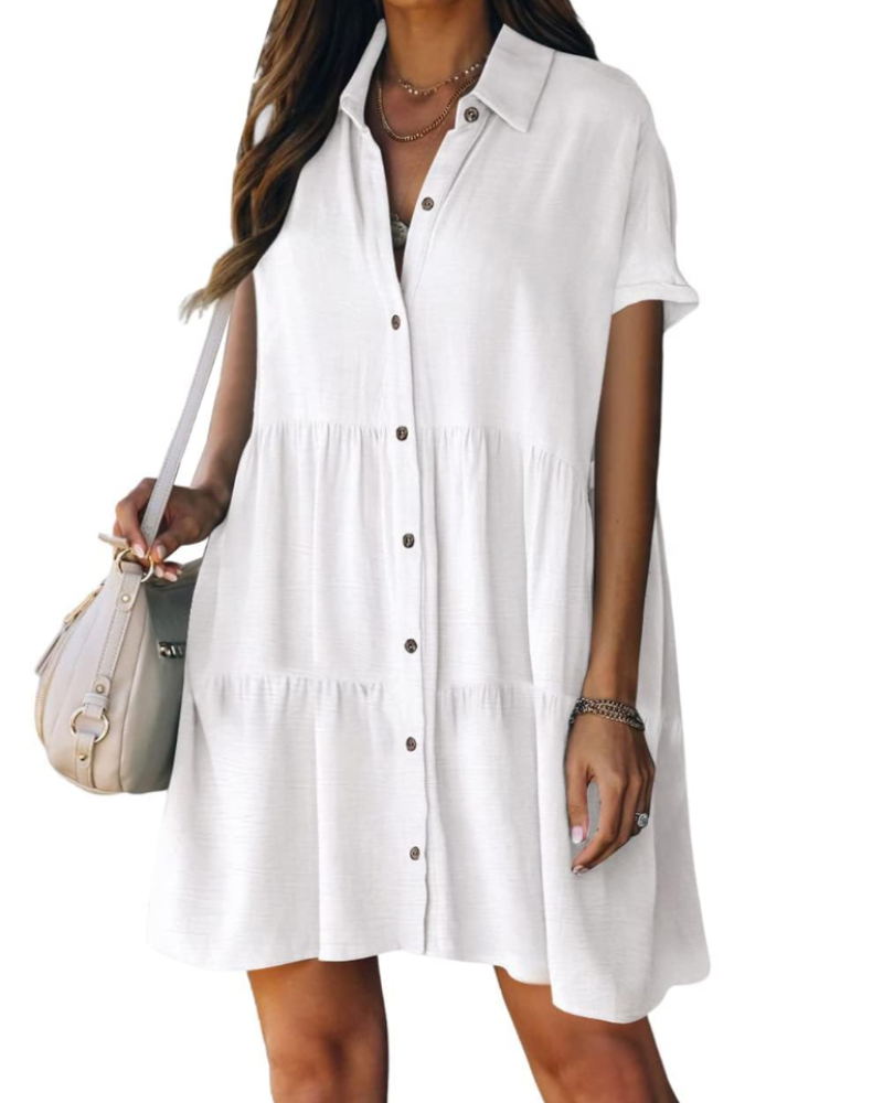 Noémie Women's Beach Dress – Button-Down Shirt with Lapel Collar, Flowing Fit & Chic Summer Style