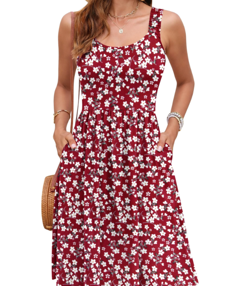Susana zomerjurk dames – mouwloze jurk met getailleerde taille, vierkante hals & A-lijn