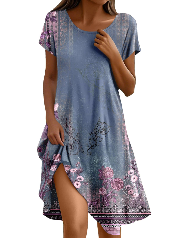 Sera Damekjole – Boheme Maxi Flydende Kjole med Rund Hals, Flæser, A-formet Snit, Elegant Sommer