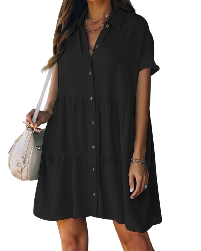 Noémie Women's Beach Dress – Button-Down Shirt with Lapel Collar, Flowing Fit & Chic Summer Style
