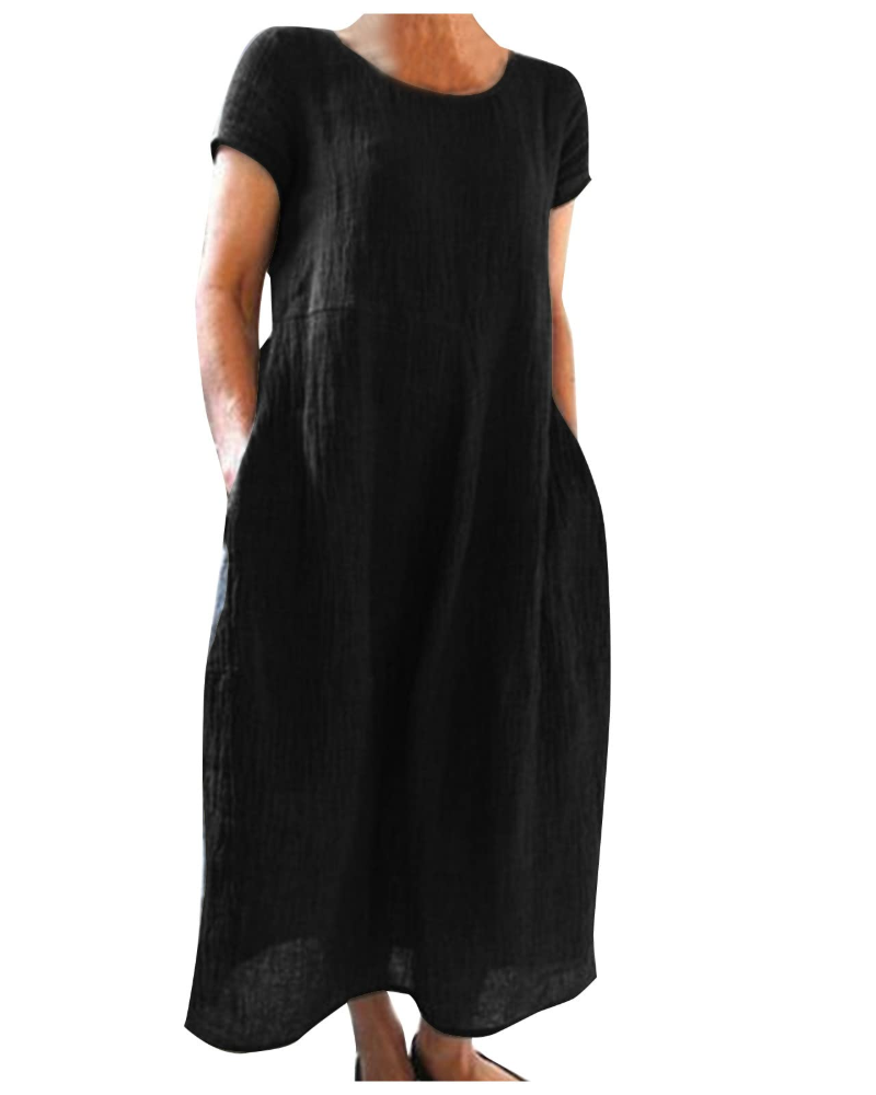 Reich zomerjurk dames – lange jurk van katoen-linnen, korte mouwen & casual stijl