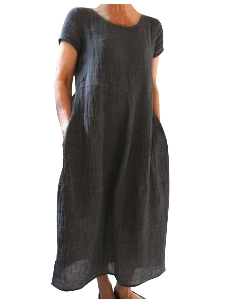 Reich zomerjurk dames – lange jurk van katoen-linnen, korte mouwen & casual stijl