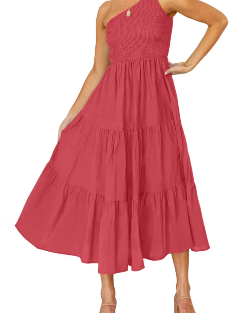 ZsaZsa Maxi Bohemian Dress for Women – One-Shoulder Ruffled Dress, A-Line Cut & Elegant Summer Style
