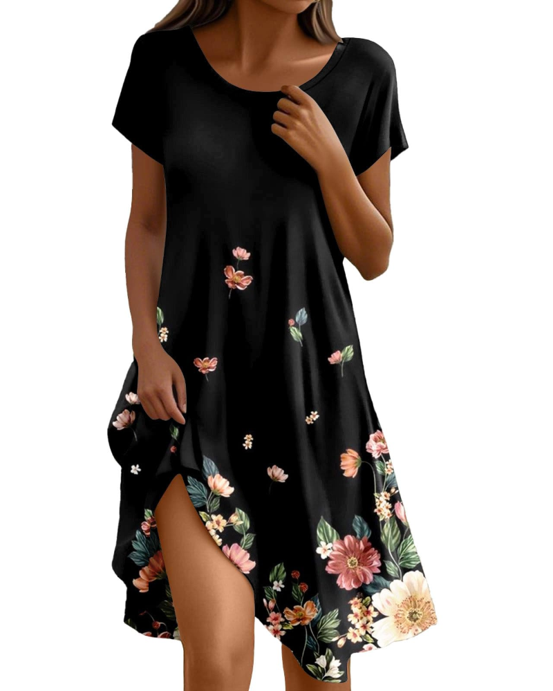 Sera Damekjole – Boheme Maxi Flydende Kjole med Rund Hals, Flæser, A-formet Snit, Elegant Sommer
