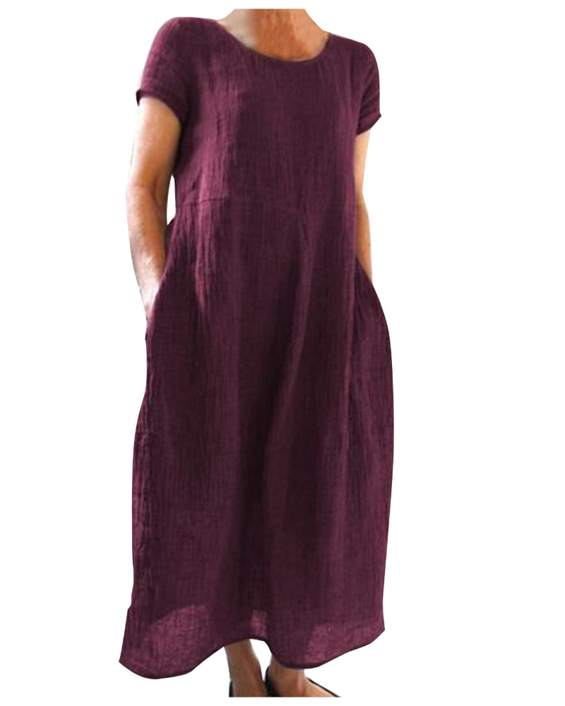 Reich zomerjurk dames – lange jurk van katoen-linnen, korte mouwen & casual stijl