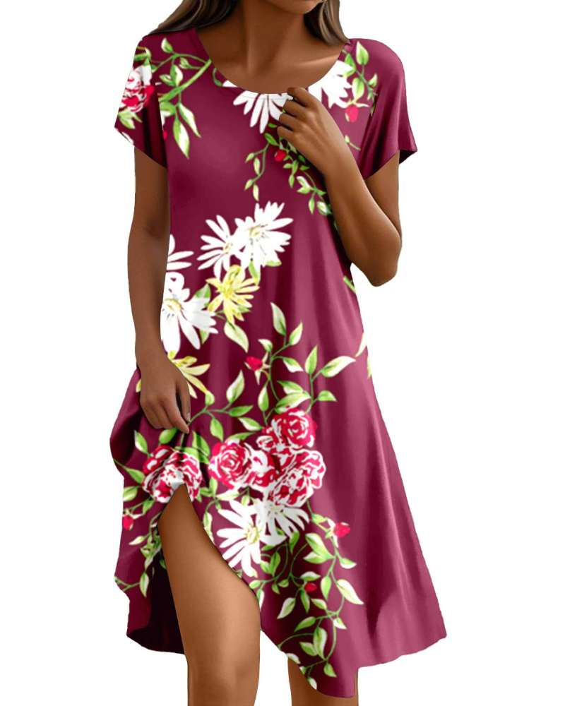 Sera Damekjole – Boheme Maxi Flydende Kjole med Rund Hals, Flæser, A-formet Snit, Elegant Sommer
