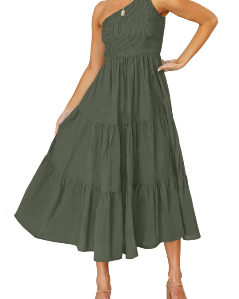 ZsaZsa Maxi Bohemian Dress for Women – One-Shoulder Ruffled Dress, A-Line Cut & Elegant Summer Style