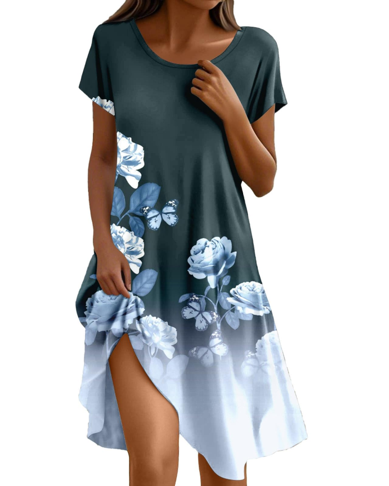 Sera Damekjole – Boheme Maxi Flydende Kjole med Rund Hals, Flæser, A-formet Snit, Elegant Sommer