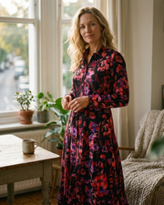 Chloé Rochie Cămașă Maxi Florală – Rochie Lungă cu Guler Cămașă și Mâneci Lungi Elegantă