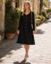 Julie Midi šaty do áčka – Dámské casual šaty s dlouhými rukávy a kapsami