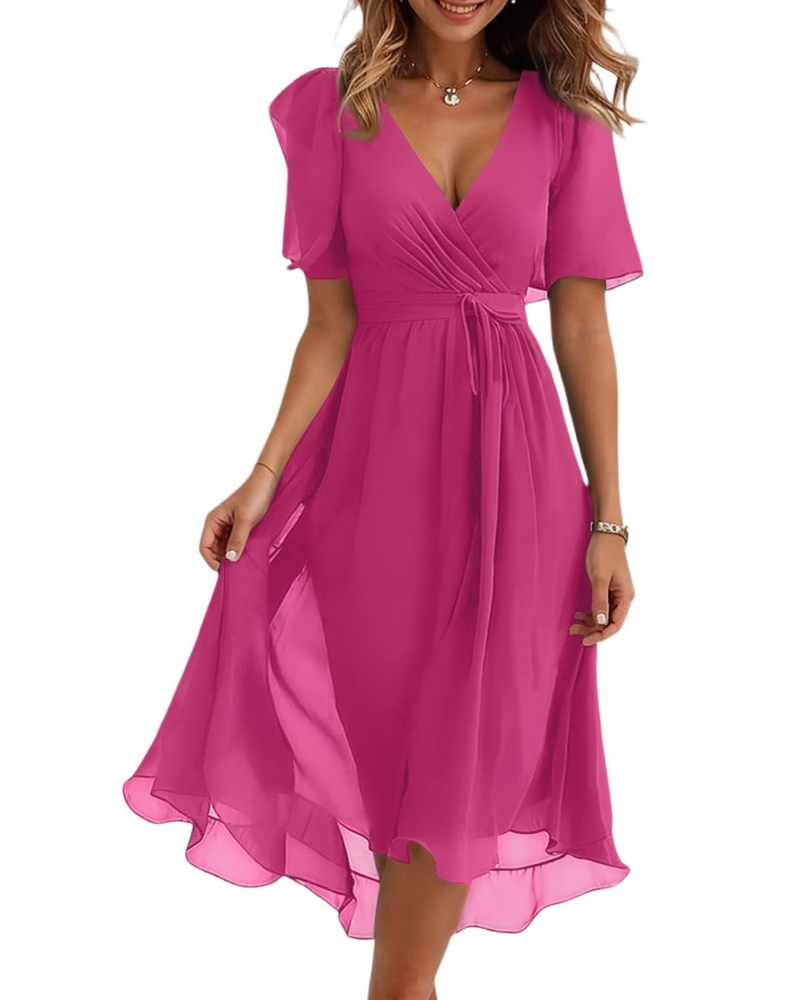 Evelyn Robe Midi Fleurie Femme – Robe Portefeuille Col V avec Ceinture Ajustable
