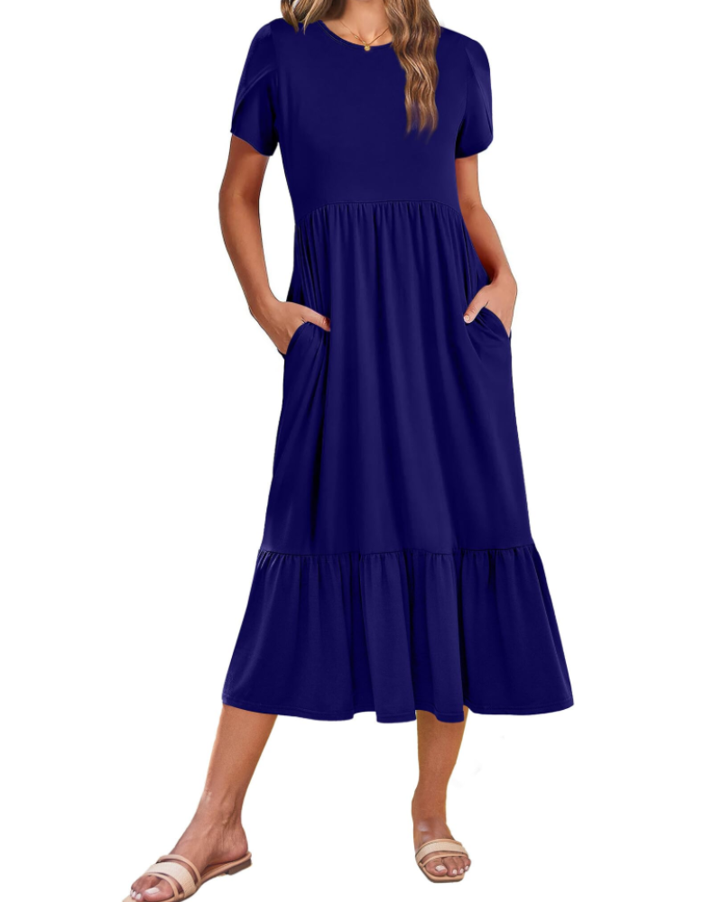 Vestido Midi Naomi Fleurie para Mujer – Vestido de Verano Trapecio con Volantes y Bolsillos