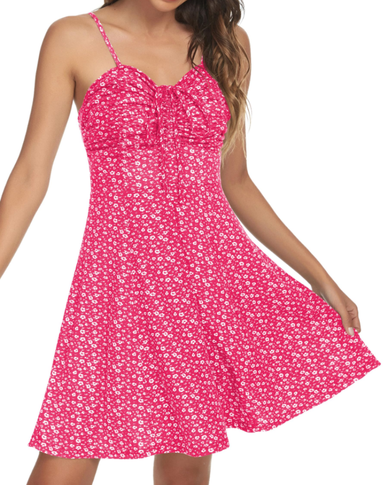 Μίνι Φόρεμα Adeline Robe Mini Fleurie Γυναικείο – Καλοκαιρινό Φόρεμα με Καρδιές και Λεπτές Τιράντες