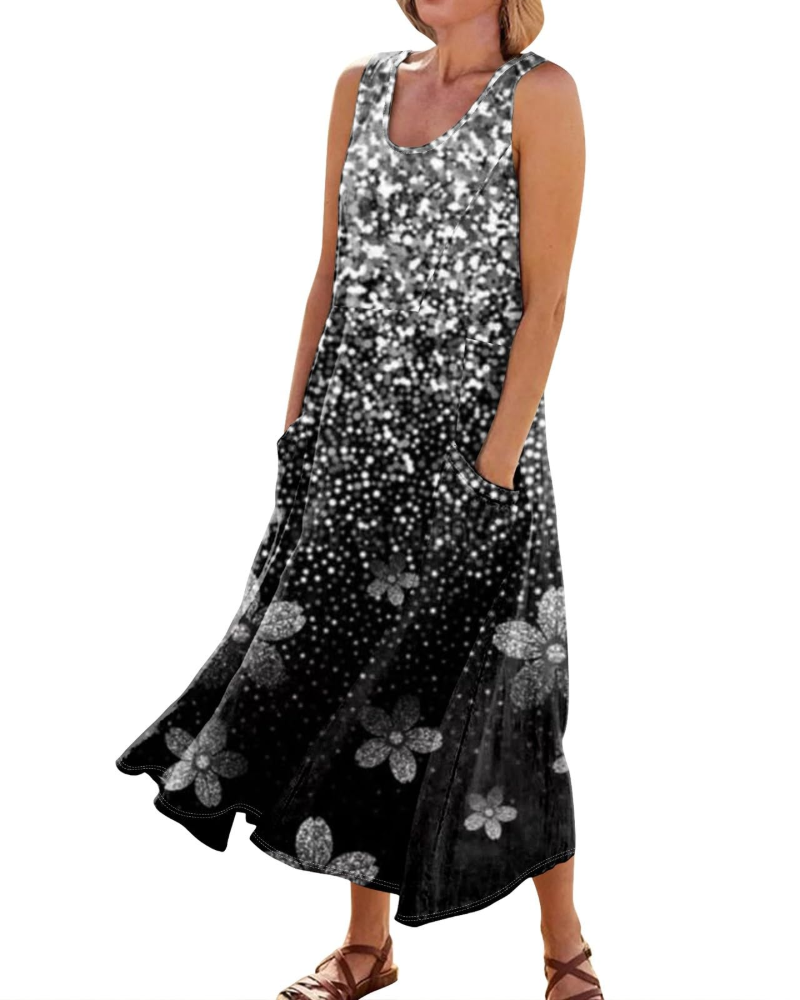 Őszi Bohém Maxi Ruha Nőknek – Hosszú Virágos V-nyakú Ruha Zsebekkel