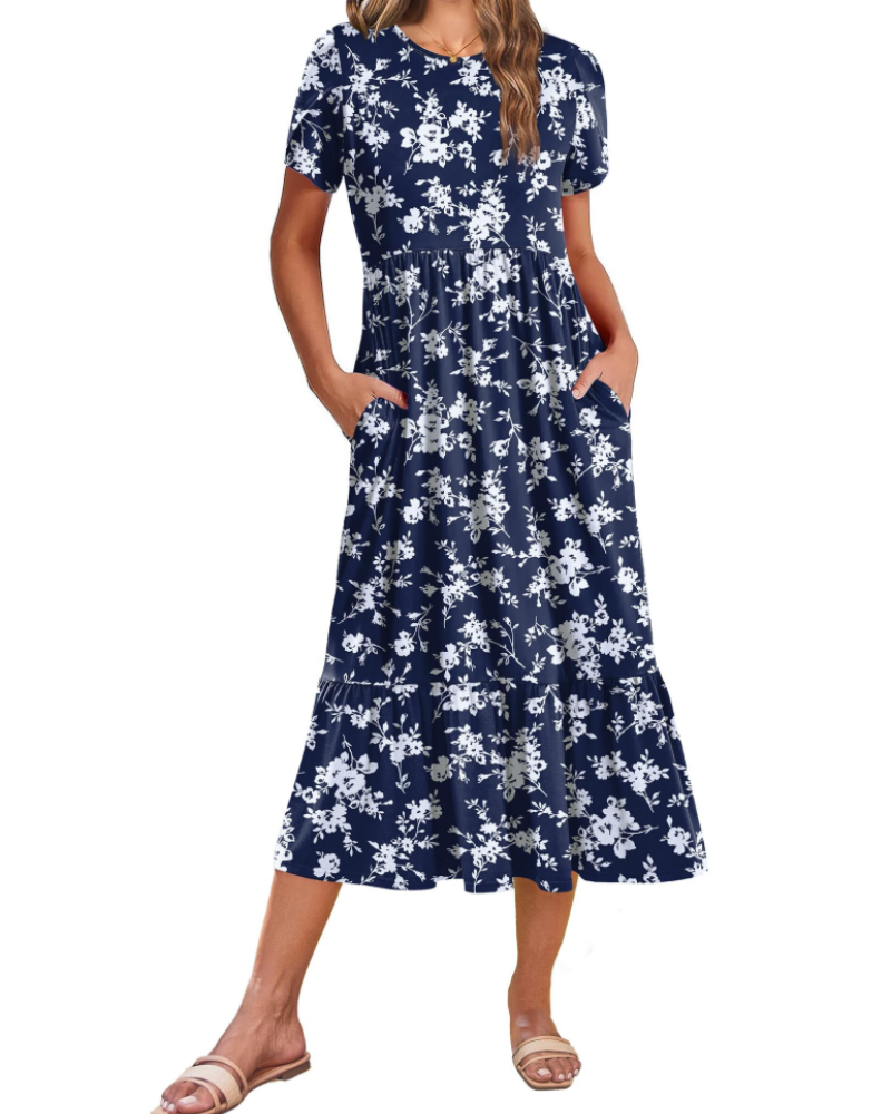 Vestido Midi Naomi Fleurie para Mujer – Vestido de Verano Trapecio con Volantes y Bolsillos