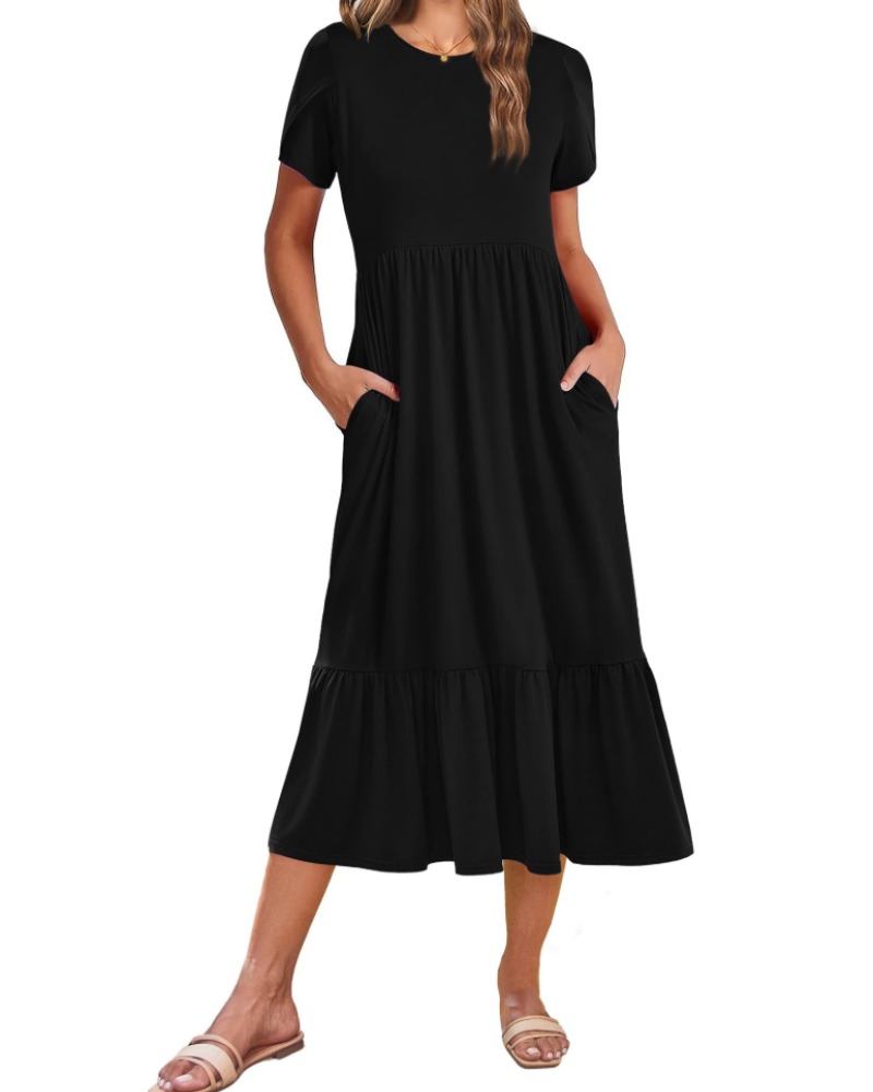 Vestido Midi Naomi Fleurie para Mujer – Vestido de Verano Trapecio con Volantes y Bolsillos