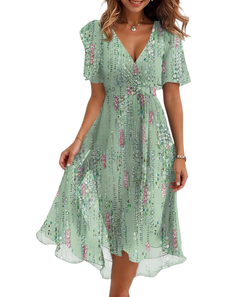 Evelyn Robe Midi Fleurie Femme – Robe Portefeuille Col V avec Ceinture Ajustable