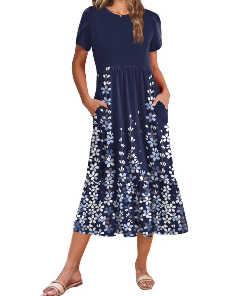 Vestido Midi Naomi Fleurie para Mujer – Vestido de Verano Trapecio con Volantes y Bolsillos