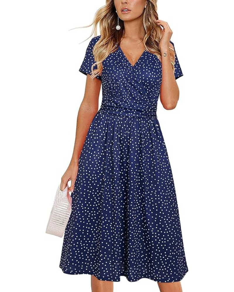 Impermeabile Donna – Scollo a V Floreale, Taglio A-Line e Tasche, Lunghezza al Ginocchio, Elegante Estate
