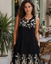 Vestido Mia Mulher – Vestido Mini com Gola em Abertura, Sem Mangas, Fluido com Bolsos, Verão Casual