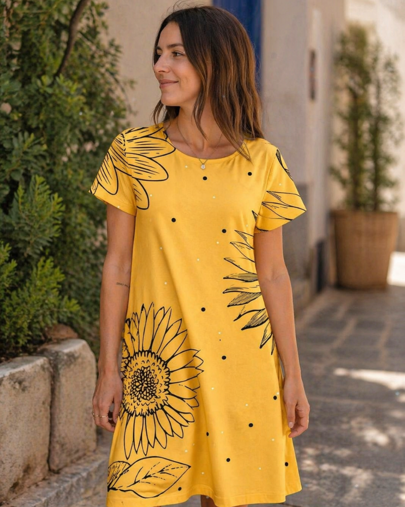Sera Damekjole – Boheme Maxi Flydende Kjole med Rund Hals, Flæser, A-formet Snit, Elegant Sommer
