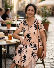 Laura Maxi Dress for Women Summer – Long V-Neck Dress with Slit, Short Sleeves & Comfortable Pockets
