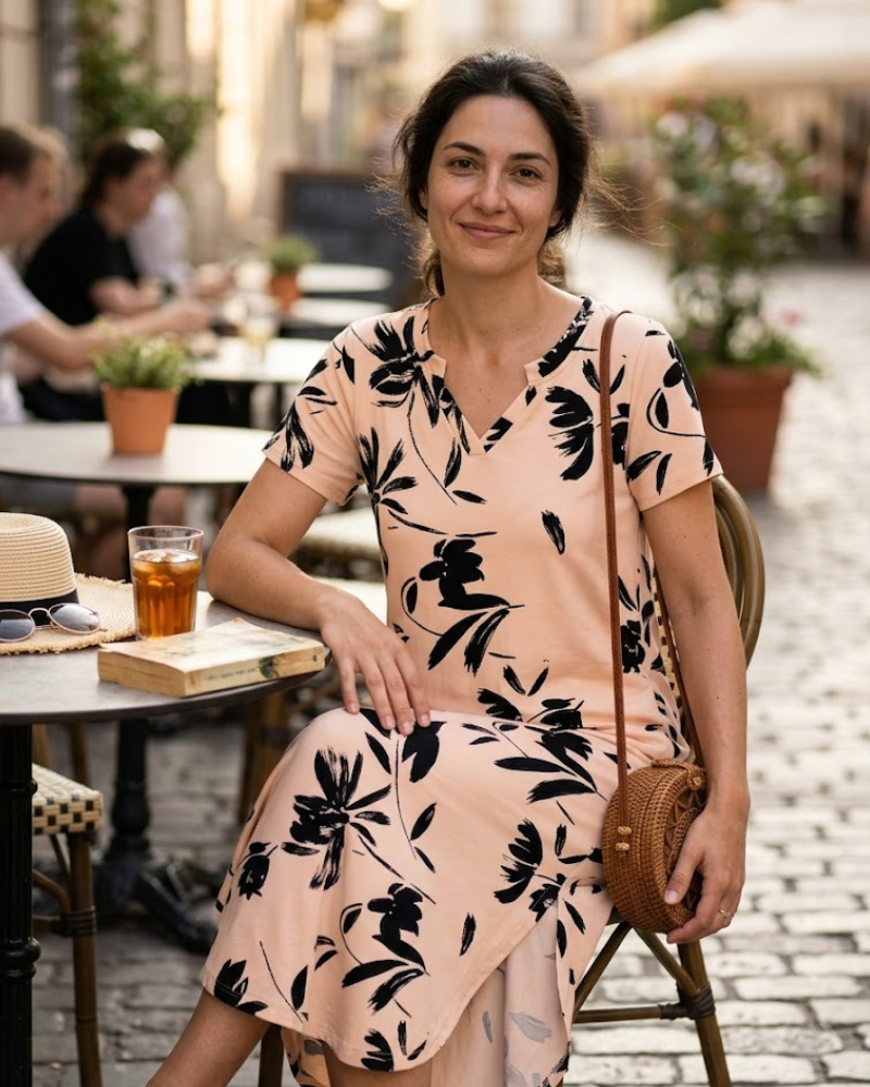 Laura Maxi Dress for Women Summer – Long V-Neck Dress with Slit, Short Sleeves & Comfortable Pockets