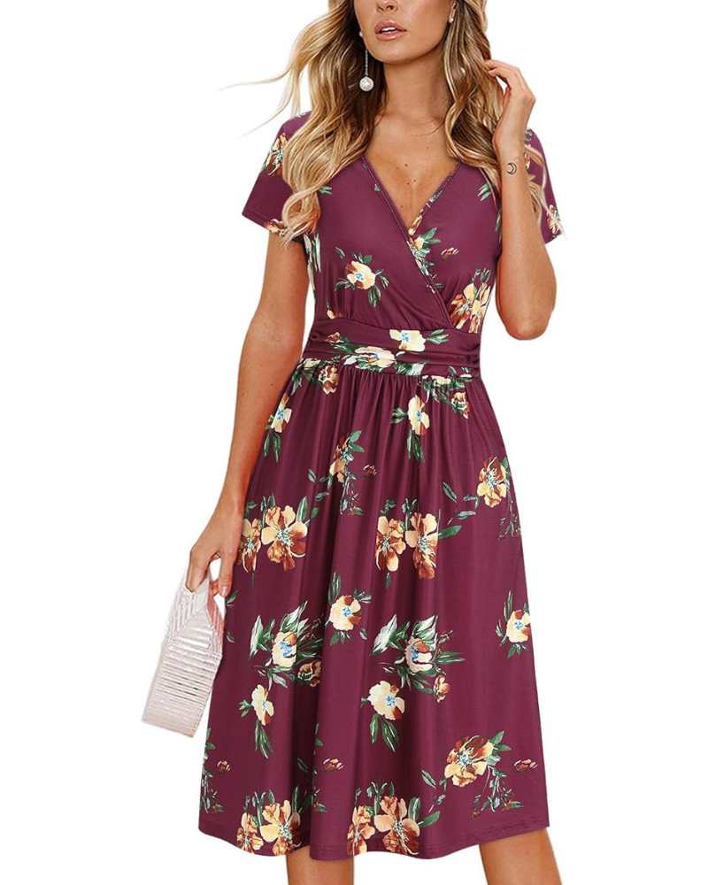 Impermeabile Donna – Scollo a V Floreale, Taglio A-Line e Tasche, Lunghezza al Ginocchio, Elegante Estate