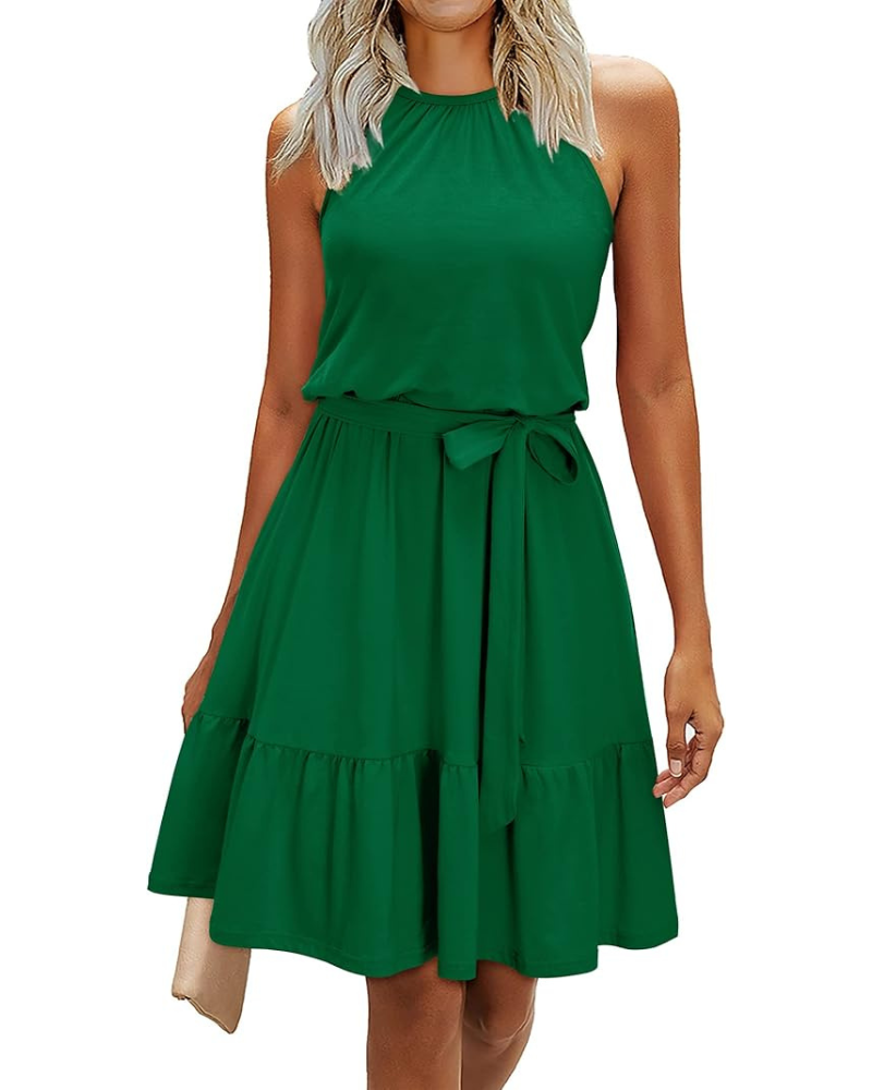 Bloom Damenkleid – Neckholder, Blumenmuster & Taschen, A-Linien-Schnitt Knielang