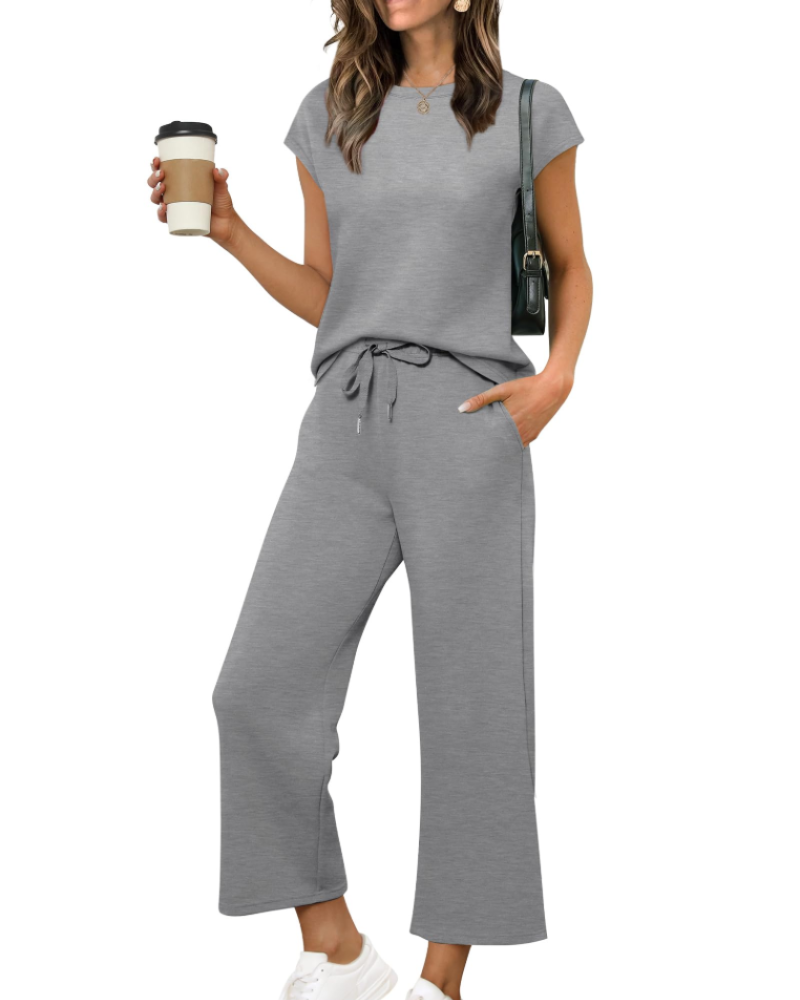 Hannah Ensemble Femme Été – Haut Manches Courtes & Pantalon Large Court