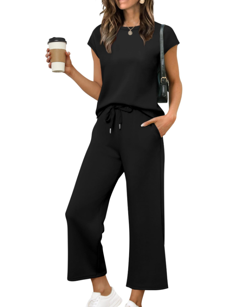 Conjunto de Verano para Mujer Hannah – Top de Manga Corta y Pantalón Corto Ancho