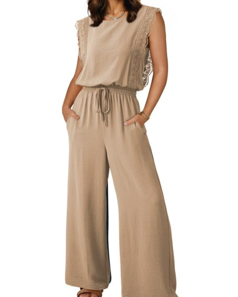 Eleanor Tuta Donna Estate – Pizzo Maniche Corte & Pantaloni Larghi