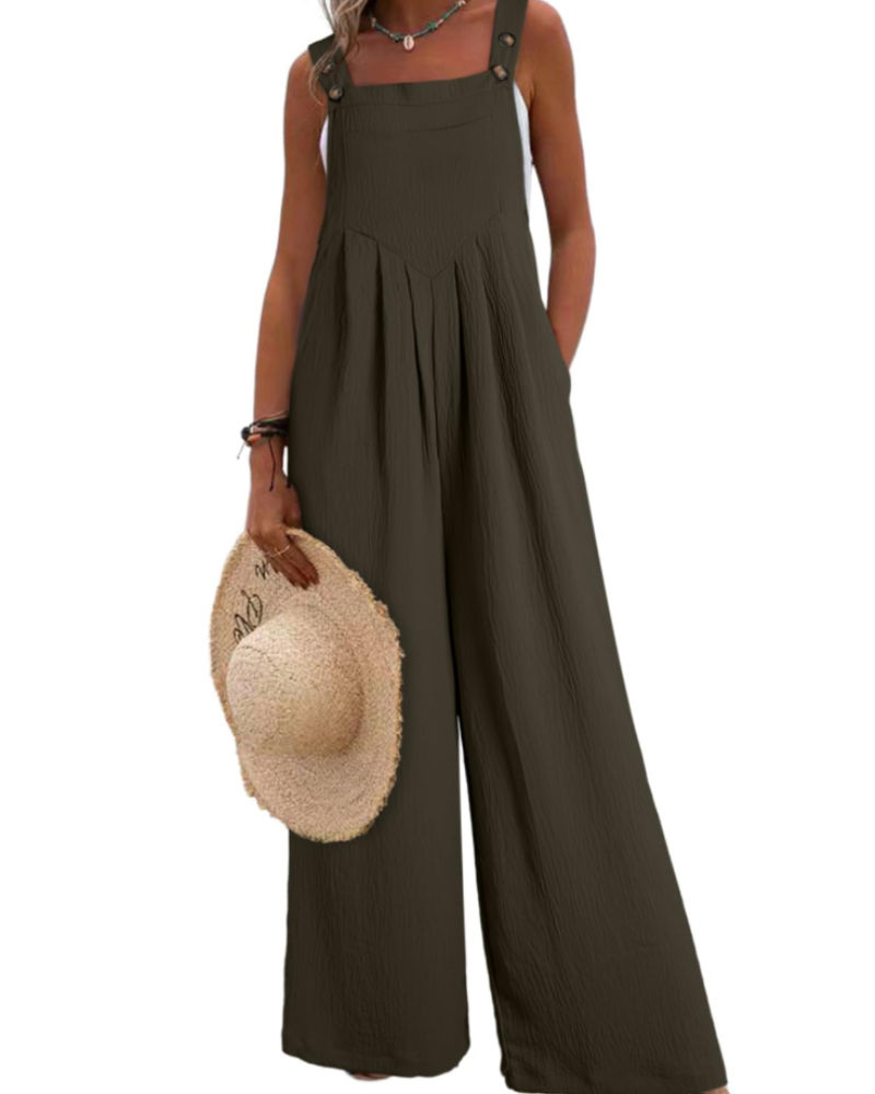 Layla Women's Summer Jumpsuit – Loose Square Neck Overalls with Pockets