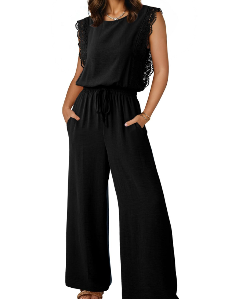 Eleanor Tuta Donna Estate – Pizzo Maniche Corte & Pantaloni Larghi