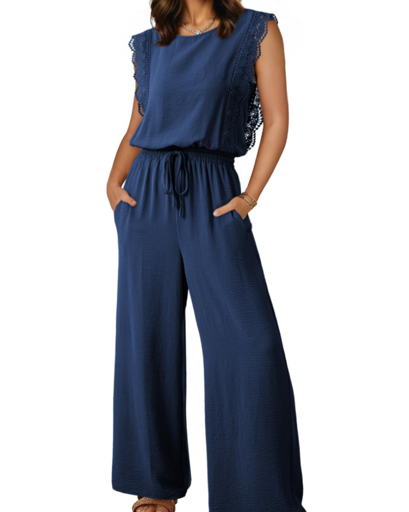 Eleanor Tuta Donna Estate – Pizzo Maniche Corte & Pantaloni Larghi