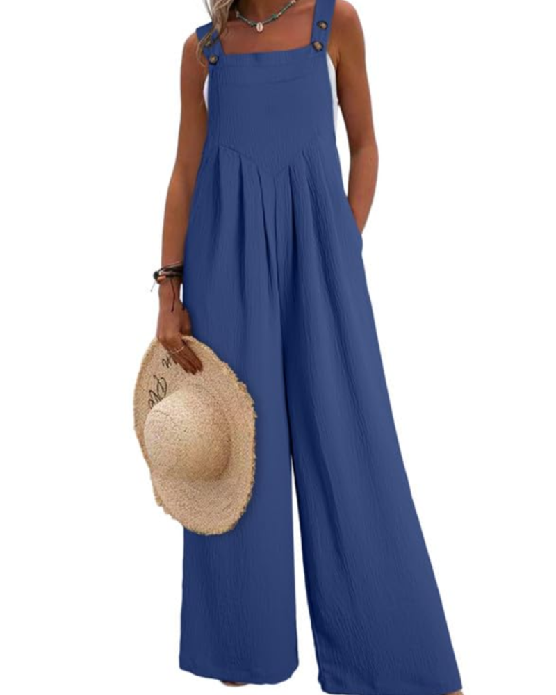 Layla Women's Summer Jumpsuit – Loose Square Neck Overalls with Pockets