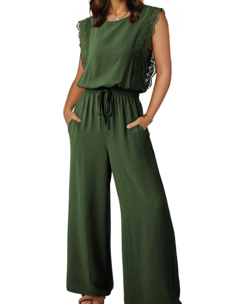 Eleanor Tuta Donna Estate – Pizzo Maniche Corte & Pantaloni Larghi