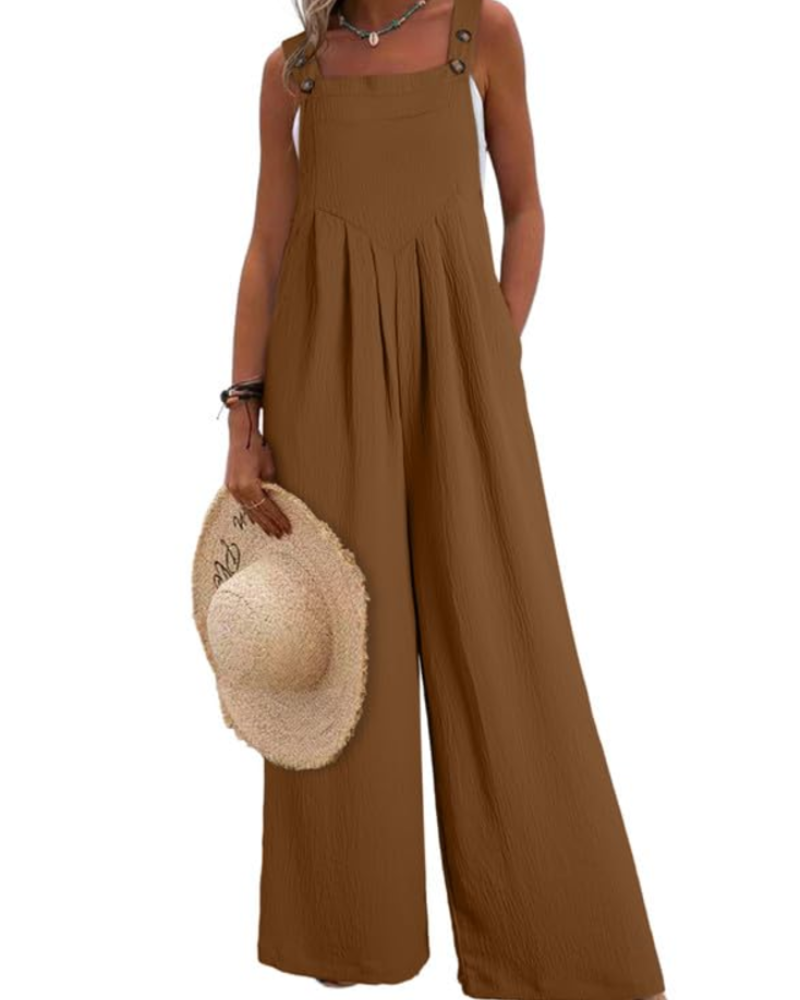 Layla Women's Summer Jumpsuit – Loose Square Neck Overalls with Pockets