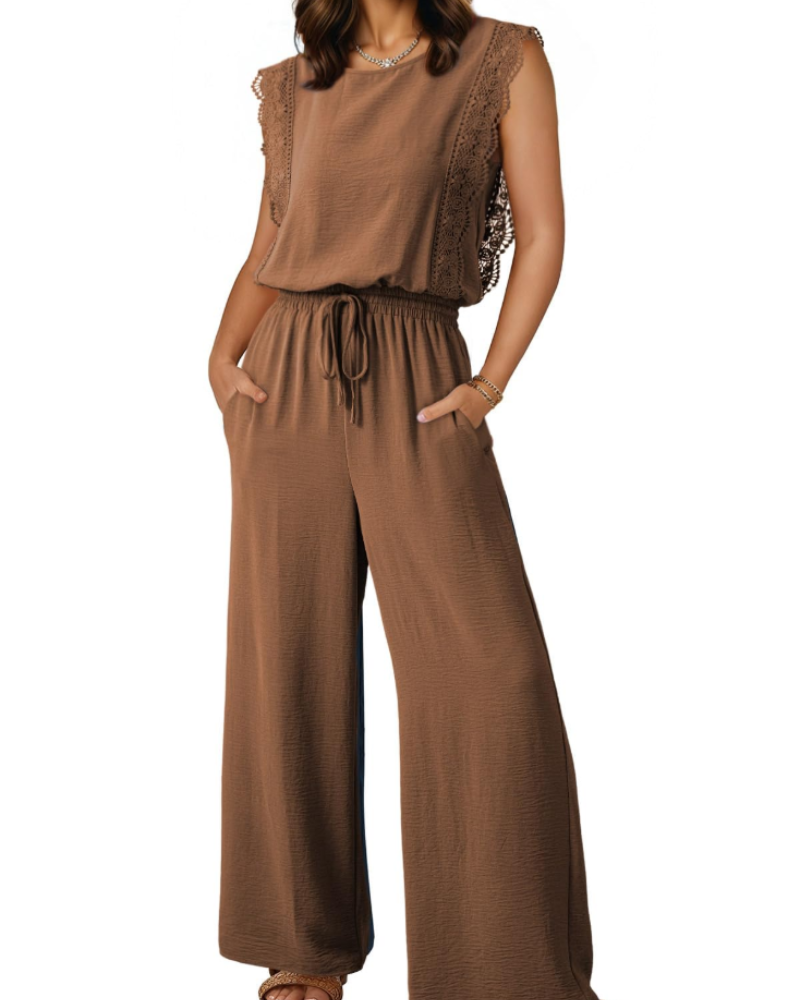 Eleanor Tuta Donna Estate – Pizzo Maniche Corte & Pantaloni Larghi