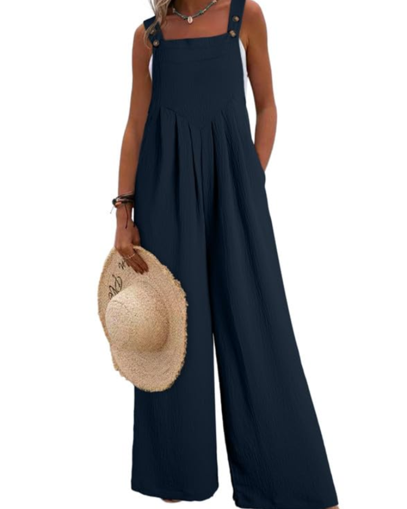 Layla Women's Summer Jumpsuit – Loose Square Neck Overalls with Pockets