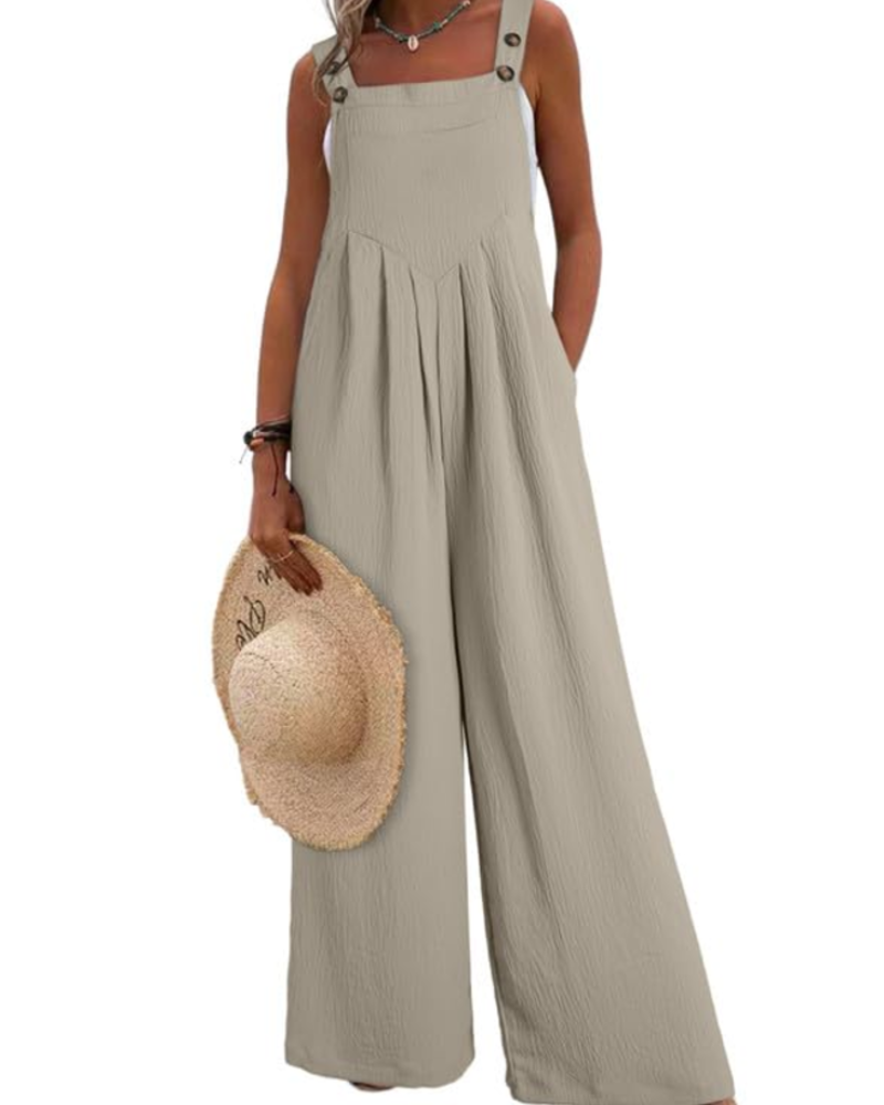 Layla Women's Summer Jumpsuit – Loose Square Neck Overalls with Pockets