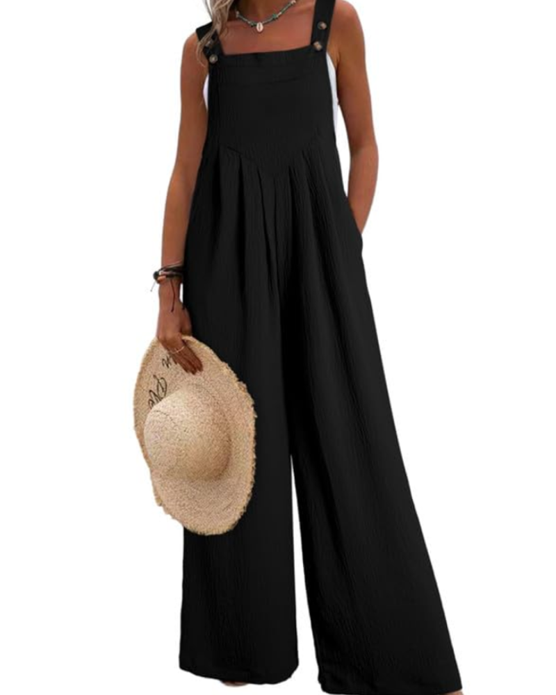 Layla Women's Summer Jumpsuit – Loose Square Neck Overalls with Pockets