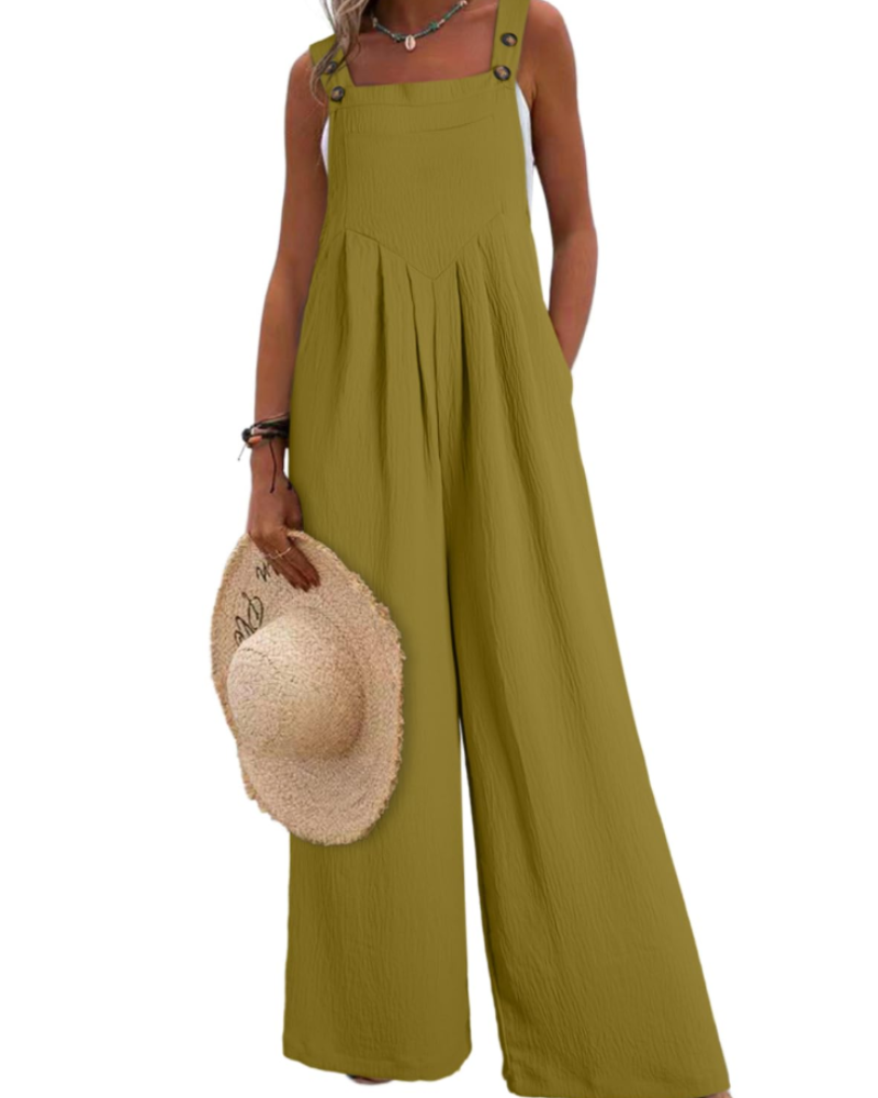 Layla Women's Summer Jumpsuit – Loose Square Neck Overalls with Pockets