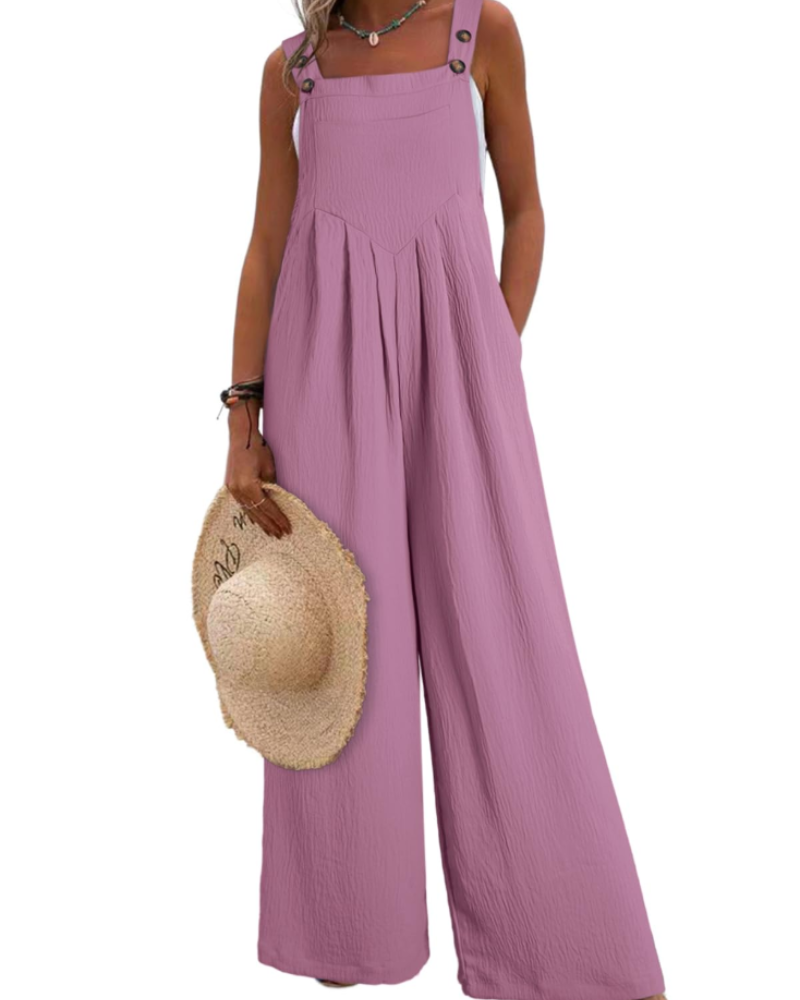 Layla Women's Summer Jumpsuit – Loose Square Neck Overalls with Pockets