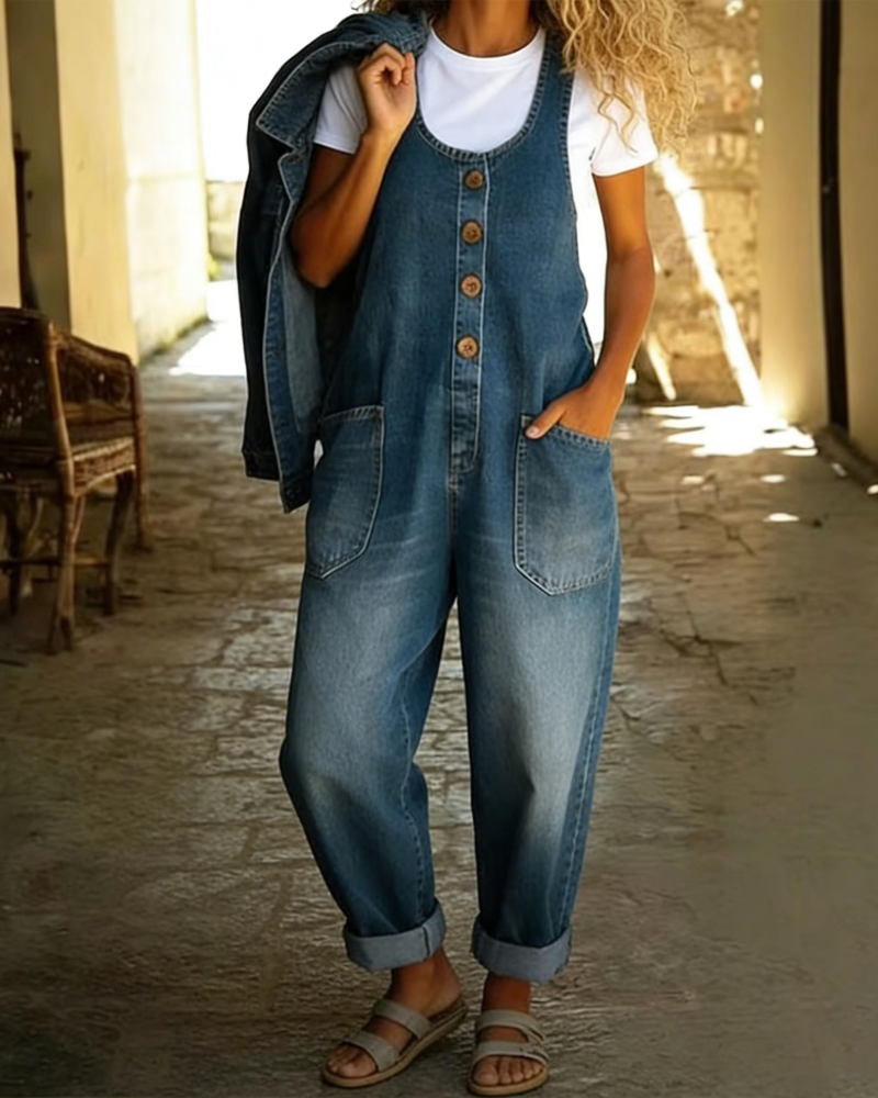 Scarlett Salopette Dame Denim – Bred Baggy Y2K Jeans med Stropper